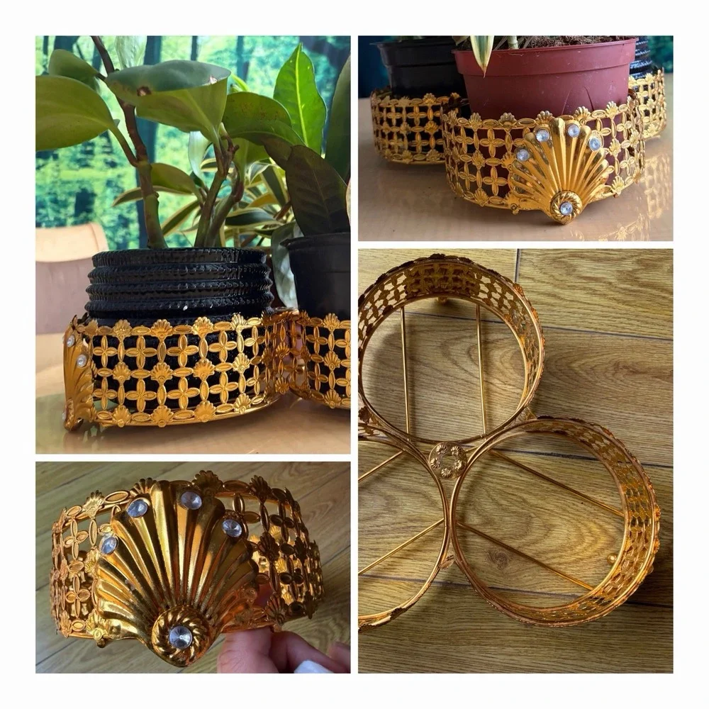 Authentic Vintage 1960s Hollywood Regency Gold Ormolu 3 Ring Caddy Display Stand